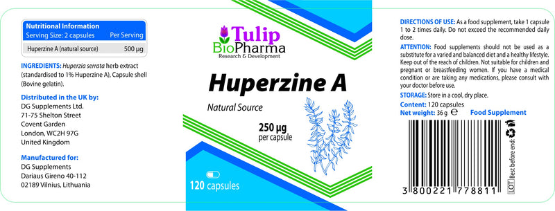 Huperzine A 250mcg 120 Capsules, 3rd Party lab Tested, High Strength Supplement, Gluten and GMO Free - BeesActive Australia