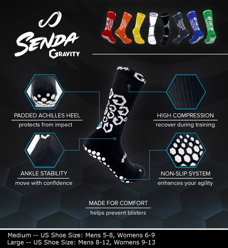 SENDA Gravity Performance Grip Socks - Crew Length White Medium - BeesActive Australia