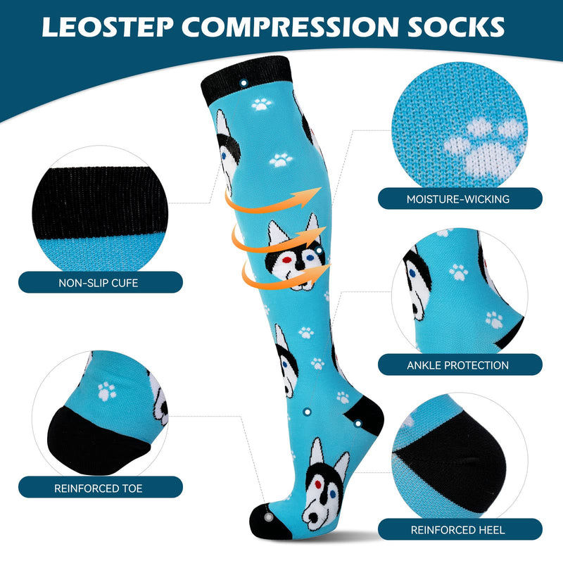 LEOSTEP Socks for Men & Women (4Pair) Non-Slip Long Tube Stocking Ideal for Running,Nurse,Travel,Flight, Pregnancy L-XL Husky - BeesActive Australia