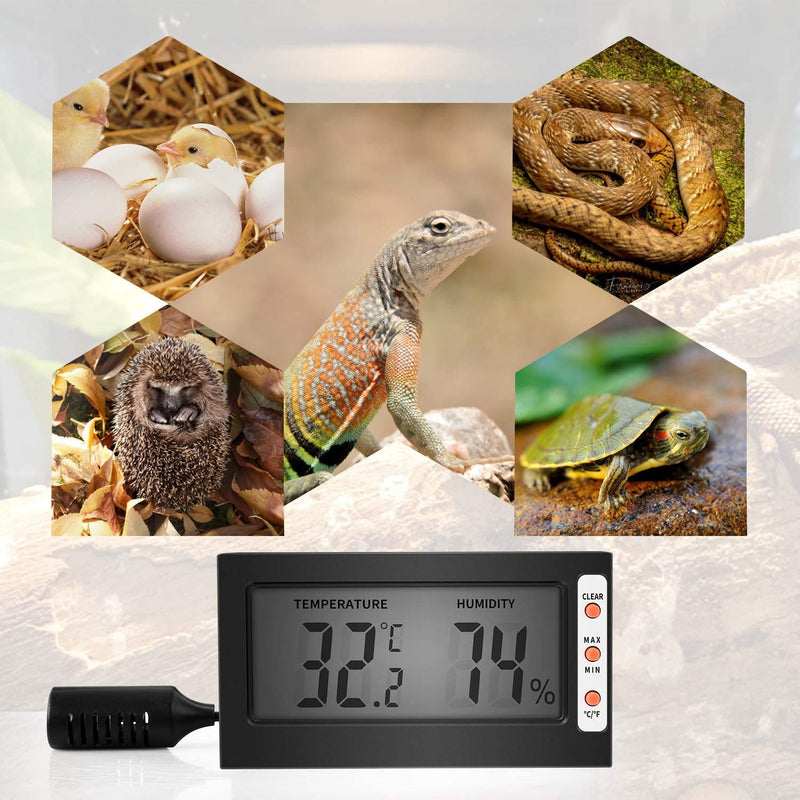Simple Deluxe Digital Thermometer and Hygrometer with Humidity Probe for Reptile Tank/Egg Incubator Easy to Read, Thermo&Hygro Meter, Black 2-Pack - BeesActive Australia