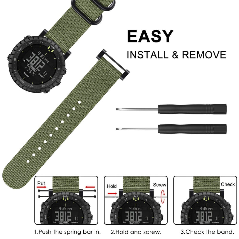 Fintie Watch Band Compatible with Suunto Core, Premium Woven Nylon Replacement Sport Strap with Metal Buckle Compatible with Suunto Core Smart Watch Olive - BeesActive Australia