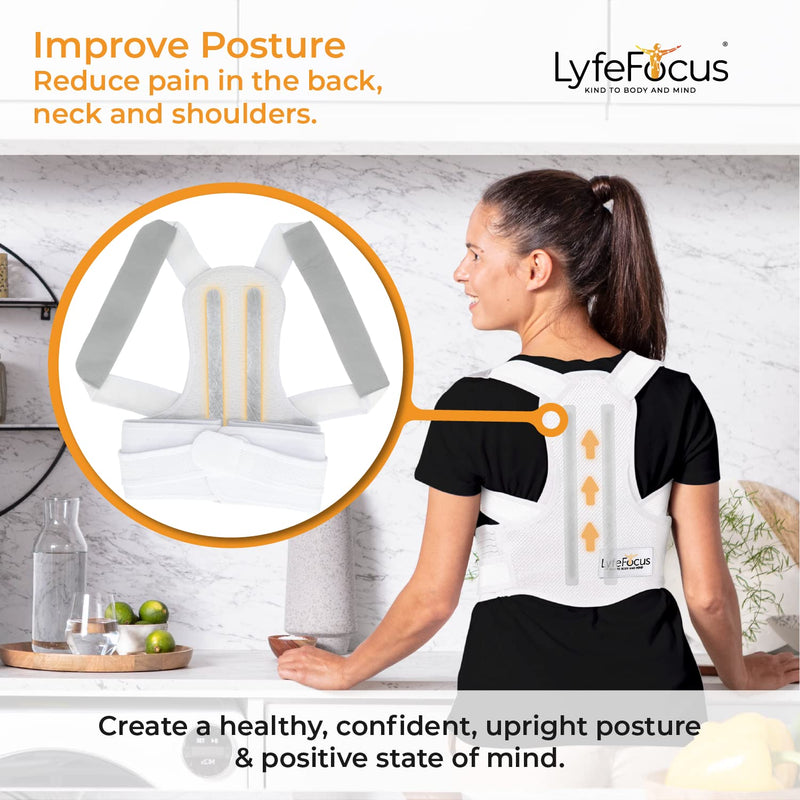 LyfeFocus S1 Premium Invisible Breathable Back Posture Corrector for Men & Women - Upper Back Support Brace & Straightener - Effective Posture Correction for Neck, Shoulder & Back Pain (White, Large) White L (Pack of 1) - BeesActive Australia