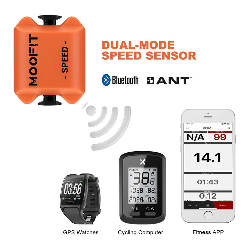 moofit Bluetooth & ANT+ Cycling Speed Sensor IP67 Waterproof Wireless Bike Speed Sensor for Wahoo, Zwift, Elite HRV, Peloton, Rouvy, and Cycling Computer - BeesActive Australia