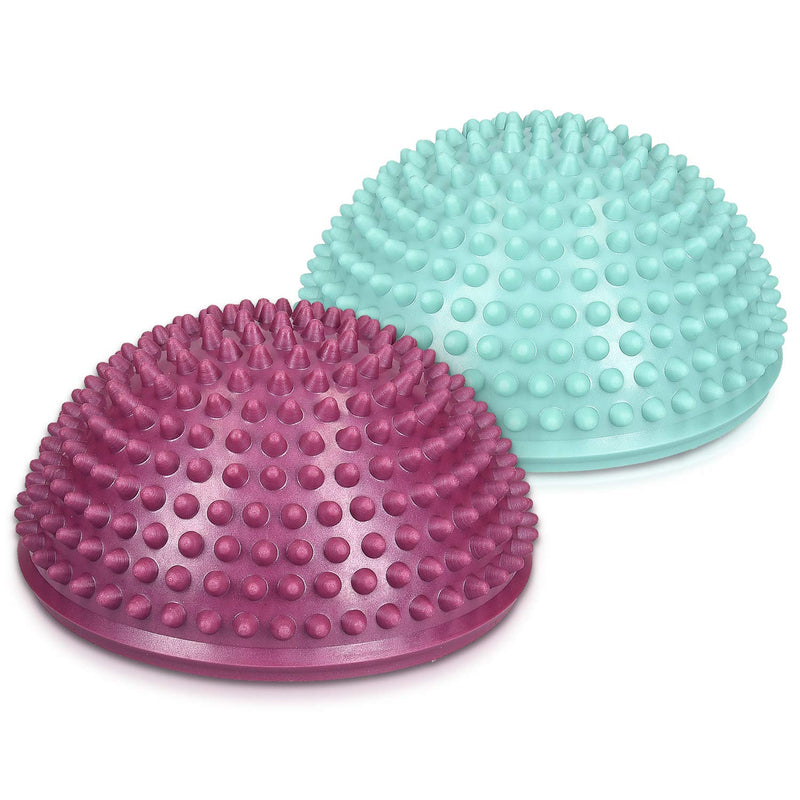 Navaris 2X Hedgehog Balance Pods - Set of 2 Spiky Fitness Domes for Sports, Foot Massage, Stability Training, Balancing in Multiple Colors mint - bordeaux - BeesActive Australia