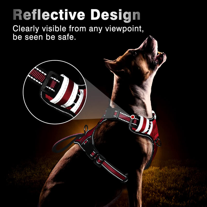 WINSEE Service Dog Vest No Pull Dog Harness with 7 Dog Patches, Reflective Pet Harness with Durable Soft Padded Handle for Training Small, Medium, Large, and Extra-Large Dogs (Large, Black) Red - BeesActive Australia
