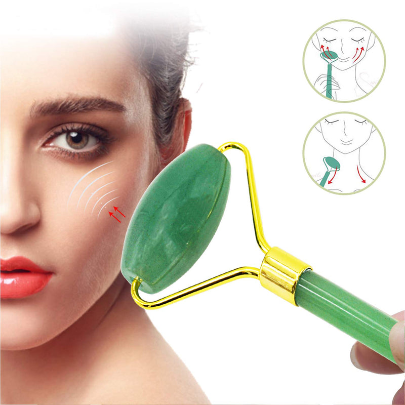 Jade Roller and Gua Sha Tools Set - Anti Aging Rose Quartz Roller Massager - 100% Real Natural Jade Roller for Face, Eye, Neck - Beauty Jade Facial Roller for Slimming & Firming(Green) - BeesActive Australia