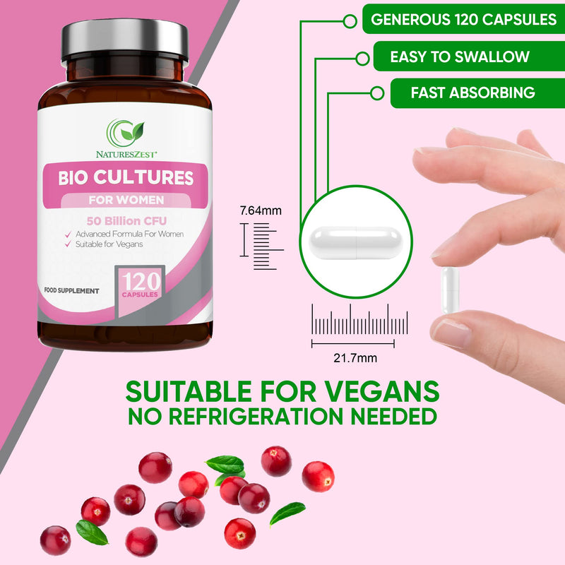 Probiotics for Women - 50 Billion CFU with Prebiotics and Cranberry � 120 Vegan Caps � Women�s Probiotic Supplement with Lactobacillus Reuteri and Acidophilus Probiotic, UK Made � Packaging May Vary - BeesActive Australia