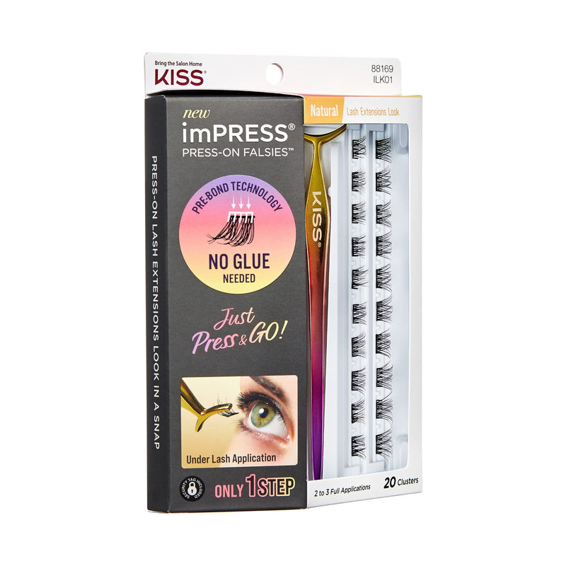 KISS imPRESS Press-On Falsies Eyelash Clusters Kit, Natural, Black, Fuss Free, Invisible Band, Natural, 24 Hours, No Damage, No Sticky Residue, Gorgeous, Flawless, Quick & Easy | 20 Clusters - BeesActive Australia
