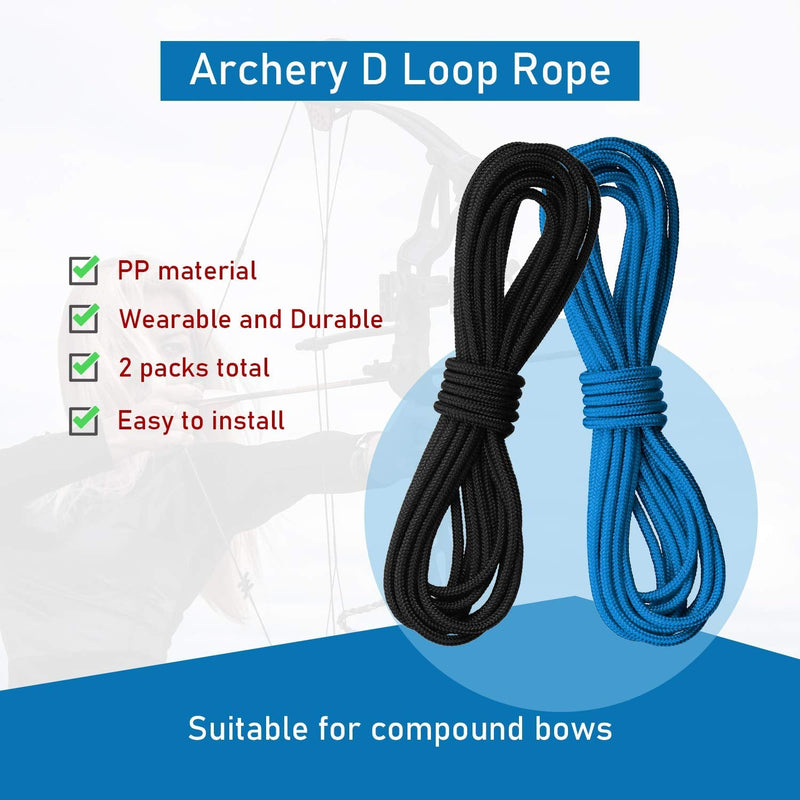 2 Pieces Archery D Loop Rope 10 Feet Archery Bowstring Serving Thread D Loop Rope Release Material Nocking D Loop Rope String Black and Blue - BeesActive Australia