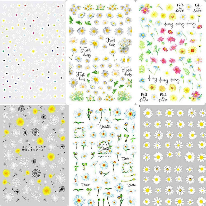 Nail Art Stickers 12 Sheet 3D Self-Adhesive Nail Decals Sunflower Small Daisies Flowers Mix DIY Design Decoration Accessories for Girl - BeesActive Australia