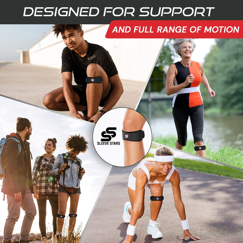Sleeve Stars Patellar Tendon Support Strap Osgood Schlatter Knee Brace for Kids, Youth, Women & Men w/ 3 Lengths, Swedish Brand Patella Knee Strap Support Band for Arthritis, Tendonitis & Pain (Black) One Size Black 1 - BeesActive Australia