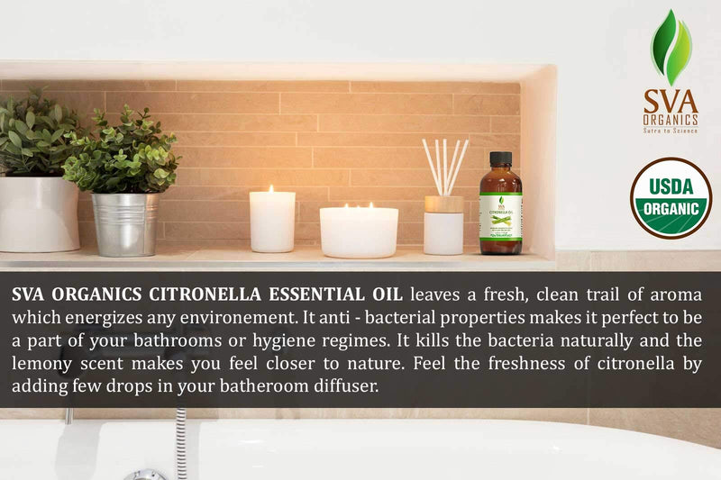 SVA Organics Citronella Essential Oil Organic USDA 4 Oz Pure Natural Therapeutic Grade Oil for Skin, Body, Diffuser, Candle Making - BeesActive Australia