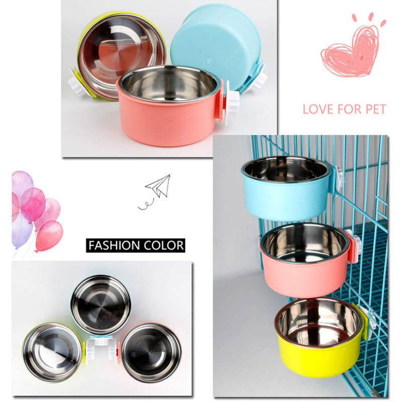 Crate Dog Bowl, Removable Stainless Steel Water Food Feeder Bowls Cage Coop Cup for Cat Puppy Bird Pets Large Pink - BeesActive Australia