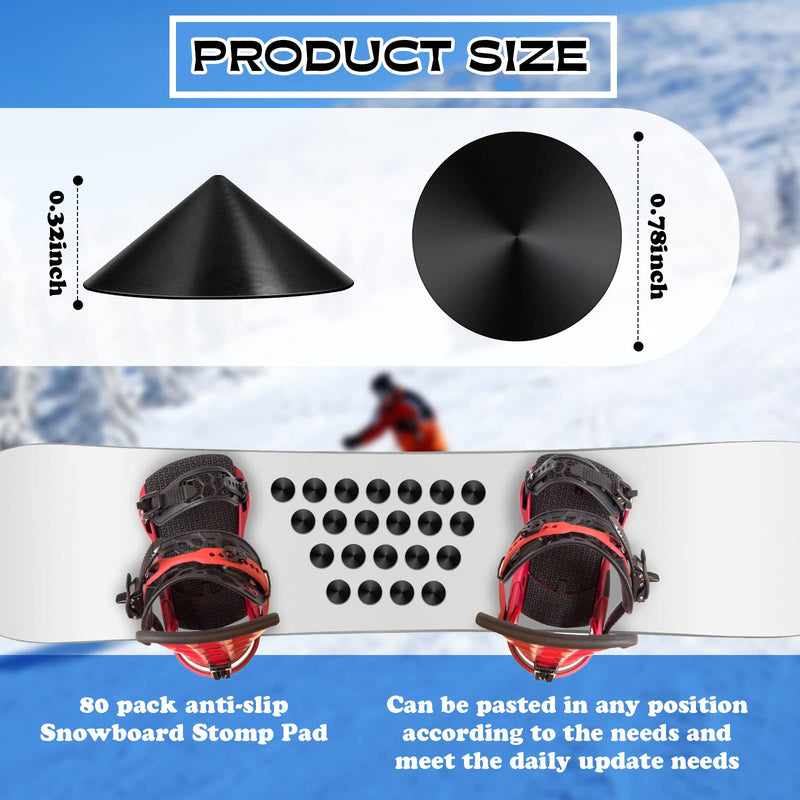 80 Pieces Cone Studs Self Adhesive Snowboard Stomp Pad Rubber Snowboard Grip Pad Stomp Mat Black Stomp Pad Snowboarding Ski Spike Stomp Pad for Men Women Adults Winter Sports Outdoors Accessories - BeesActive Australia