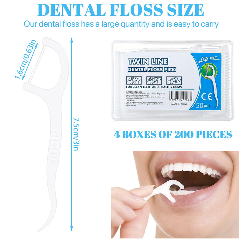 200 Pcs Dental Floss, Twin-Line Floss Picks Dental Floss Sticks Disposable Dental Floss Toothpick, 2 in 1 Interdental Floss Sticks with Portable Cases Toothpicks Sticks for Teeth Cleaning - BeesActive Australia