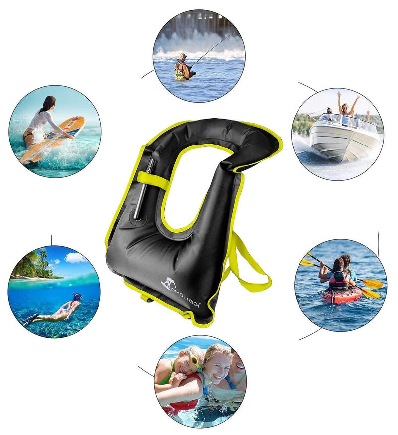 OMOUBOI Snorkel Vest for Adults Swim Vests Inflatable Snorkeling Jackets for Diving, Snorkeling, Swimming Safety (Suitable for 100-220 lbs) Black - BeesActive Australia
