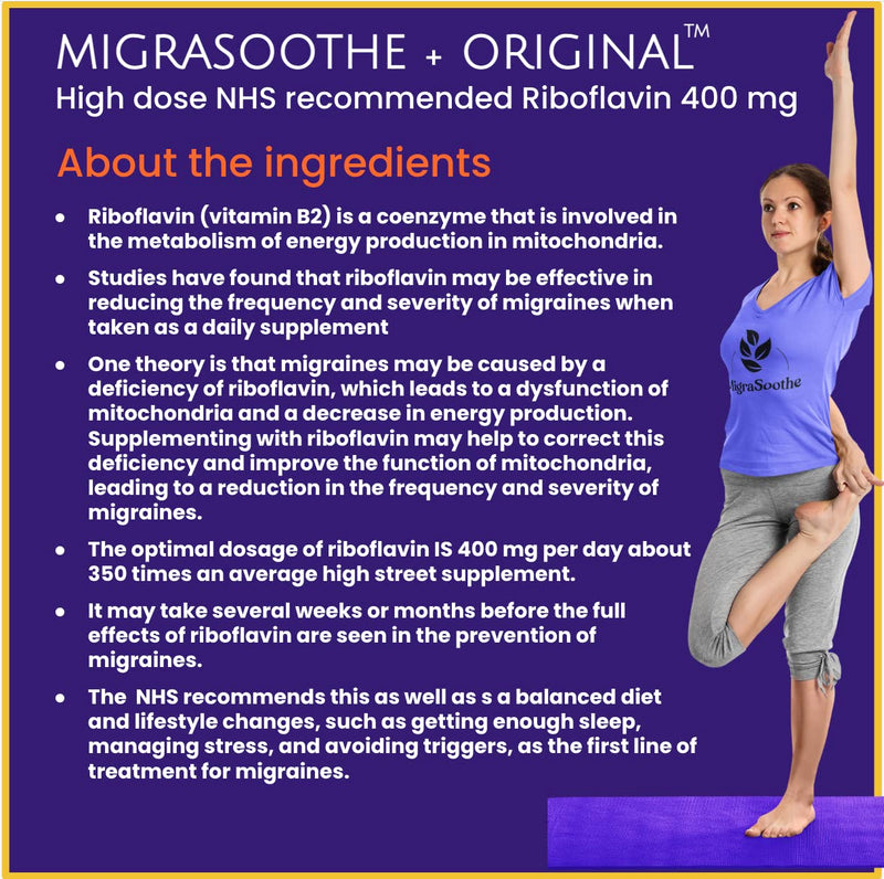 Premium Vitamin B2 Riboflavin 400mg per Capsule -Migrasoothe-B Pharma Manufacturing Standards UK Made Migraine Support, Stress, Tremors & Energy Vegan. Nice Recommended Vitamin B2 400 (30) 30 - BeesActive Australia