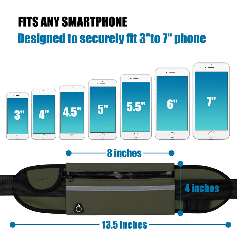 Running Belt Waist Packs,Workout Fanny Pack,Ultra Light Bounce Free Waist Pouch Fitness Workout Belt Sport Waist Pack for Women Men,Adjustable Waistband Bag for All Kinds of Phone (Army green) Army green - BeesActive Australia