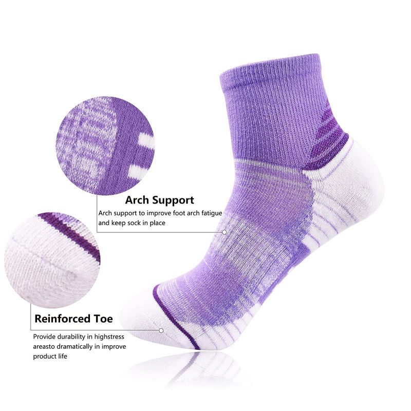 Women's Athletic Ankle Socks Quarter Cushioned Running Socks Hiking Performance Sport Cotton Socks 6 Pack Multicolor - BeesActive Australia