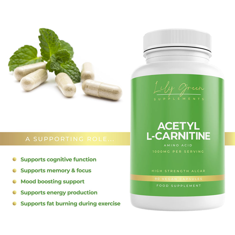 Lily Green | Acetyl L-Carnitine 1000mg per Serving | 90 Vegan Capsules | High Strength ALCAR | Amino Acid | Non-GMO | No Artificial Fillers or Excipients | Made in UK - BeesActive Australia