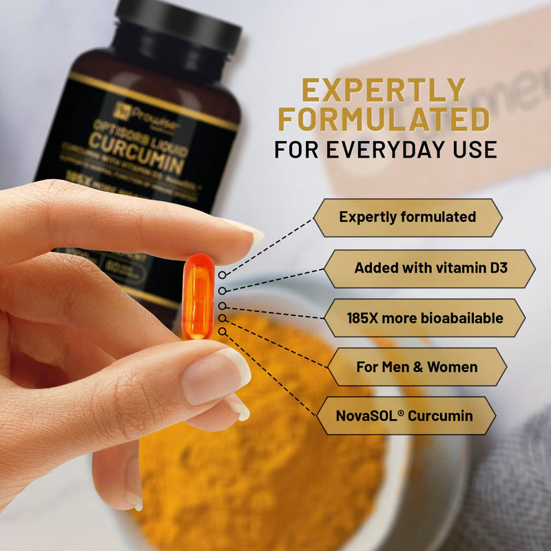 Optisorb Liquid Curcumin with Vitamin D - 60 Liqcaps | 185x Turmeric & Curcumin Bioavailability - Ultra Bioavailable | Liquid Capsules with 500mg NovaSOL� per Capsule - UK Manufactured - BeesActive Australia