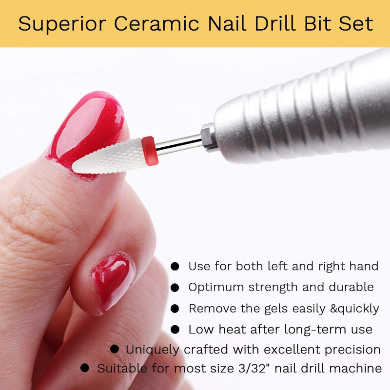 Makartt Ceramic Nail Drill Bit Set 7PCS 3/32" Safety Nail Drill Bits Remove Gel Polish Nail Gel Dip Powder Drill Bit Professional Bits Tools Nail File Drill Bit Manicure B-24 - BeesActive Australia