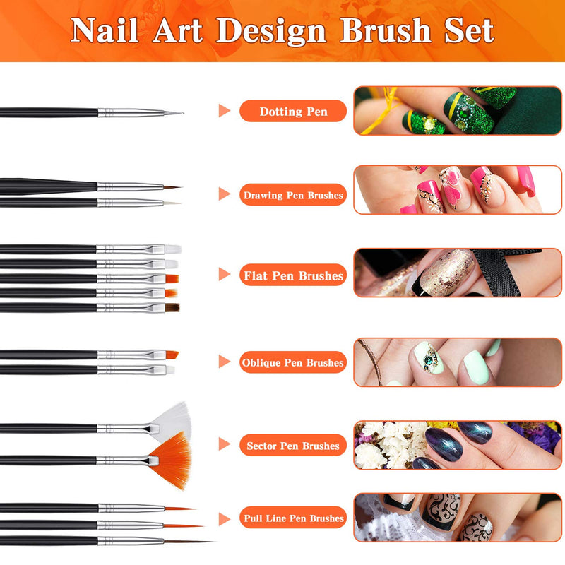 6 Pieces Nail Manicure Edge Trimmer French Smile Line Cutter and 15 Pieces Nail Art Brush UV Gel Nail Brush Nail Art Painting Drawing Brush Pens for Nail Design and Nail Painting (Black) Black - BeesActive Australia