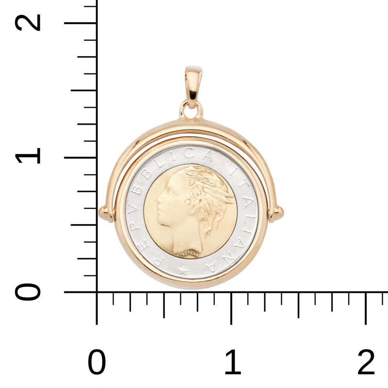 Miabella 18K Gold Over Sterling Silver Italian Genuine 500-Lira Reversible Flip Coin Pendant Necklace for Women, Chain 925 Medallion Necklace Made in Italy Length 20 Inches - BeesActive Australia