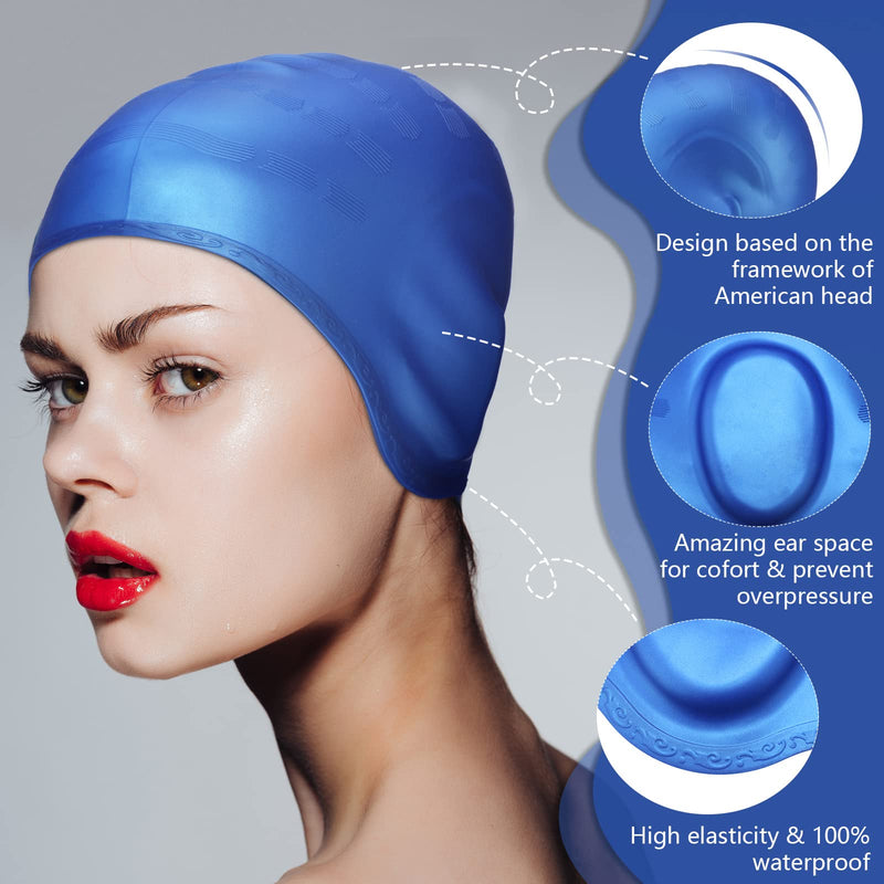 4 Pack Silicone Swimming Cap with 3D Ear Protection Cap Waterproof Bathing Solid Swimming Cap Swimming Unisex Bathing Swimming Hat for Kids Women Men Adults Child Youth Teen Long Hair, 4 Colors - BeesActive Australia