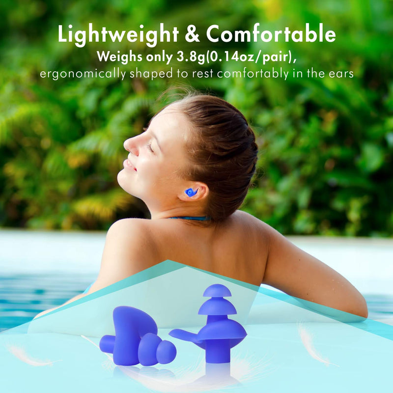 Upgraded Design Silicone Swimming Earplugs, Hearprotek 2 Pairs Waterproof Reusable Ear Plugs for Swimming Showering Bathing Surfing and Other Water Sports Adult Size Blue - BeesActive Australia