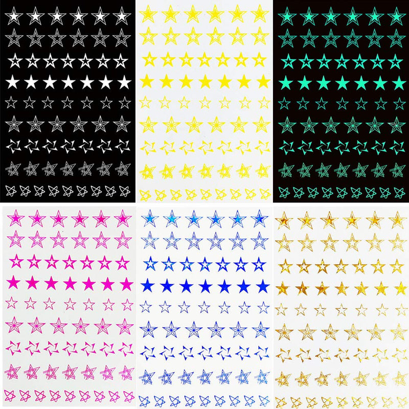 Star Nail Art Stickers Decals Nail Art Supplies 3D Self-Adhesive Firot Fluorescence Holographic LaserStar Nail Art Sticker Five-pointed Star Foil Paper for Nails Design Manicure 12 Sheets - BeesActive Australia