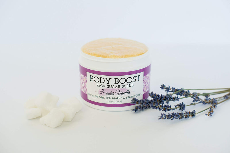 Body Boost Lavender Vanilla Raw Sugar Scrub 8 oz- Treat Dry Skin Stretch Marks and Scars- Pregnancy and Nursing Safe- Allergen Free- Vegan - BeesActive Australia