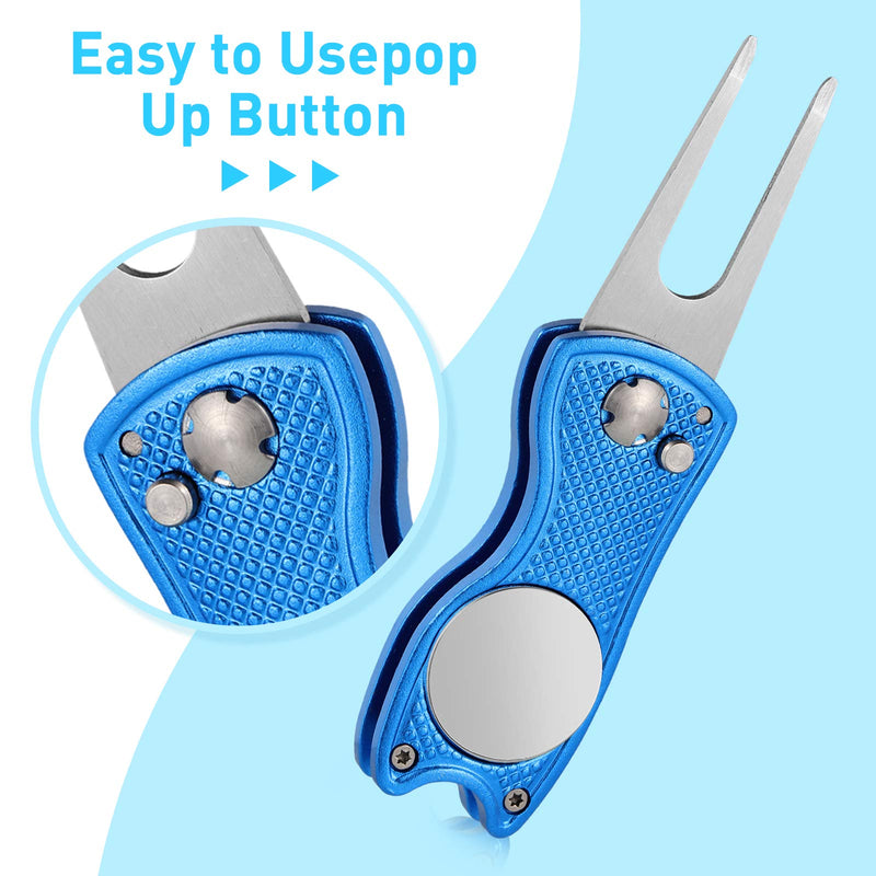 3 Pieces Golf Divot Repair Tool Stainless Steel Foldable Golf Repair Tool Magnetic Golf Ball Marker Tool with Pop Up Button Portable Golf Pitchfork, 3 Colors - BeesActive Australia