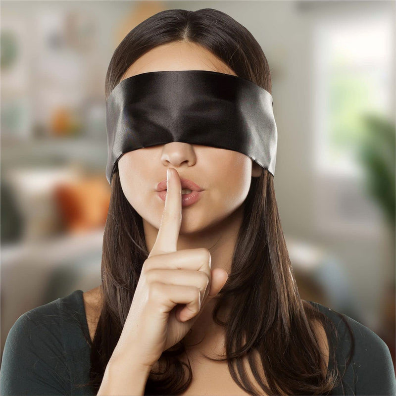 2 pcs Silk Satin Blindfold Eye Cover Silk Sleeping mask Valentine Gift 155cm / 62” (Black) Black - BeesActive Australia