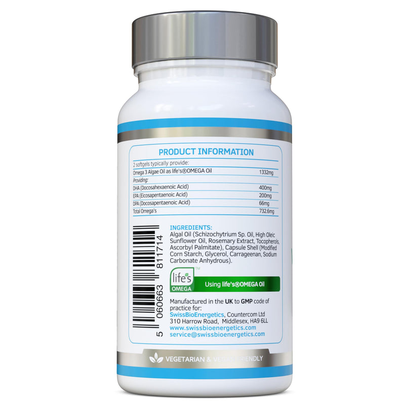 Vegan Omega 3 - Full Spectrum DHA, EPA & DPA - 90 Softgels of Life�s Omega Algal Oil - Sustainable Alternative to Fish & Krill Oil - Ultimate Joint, Heart & Brain Health Supplement - Made in The UK - BeesActive Australia