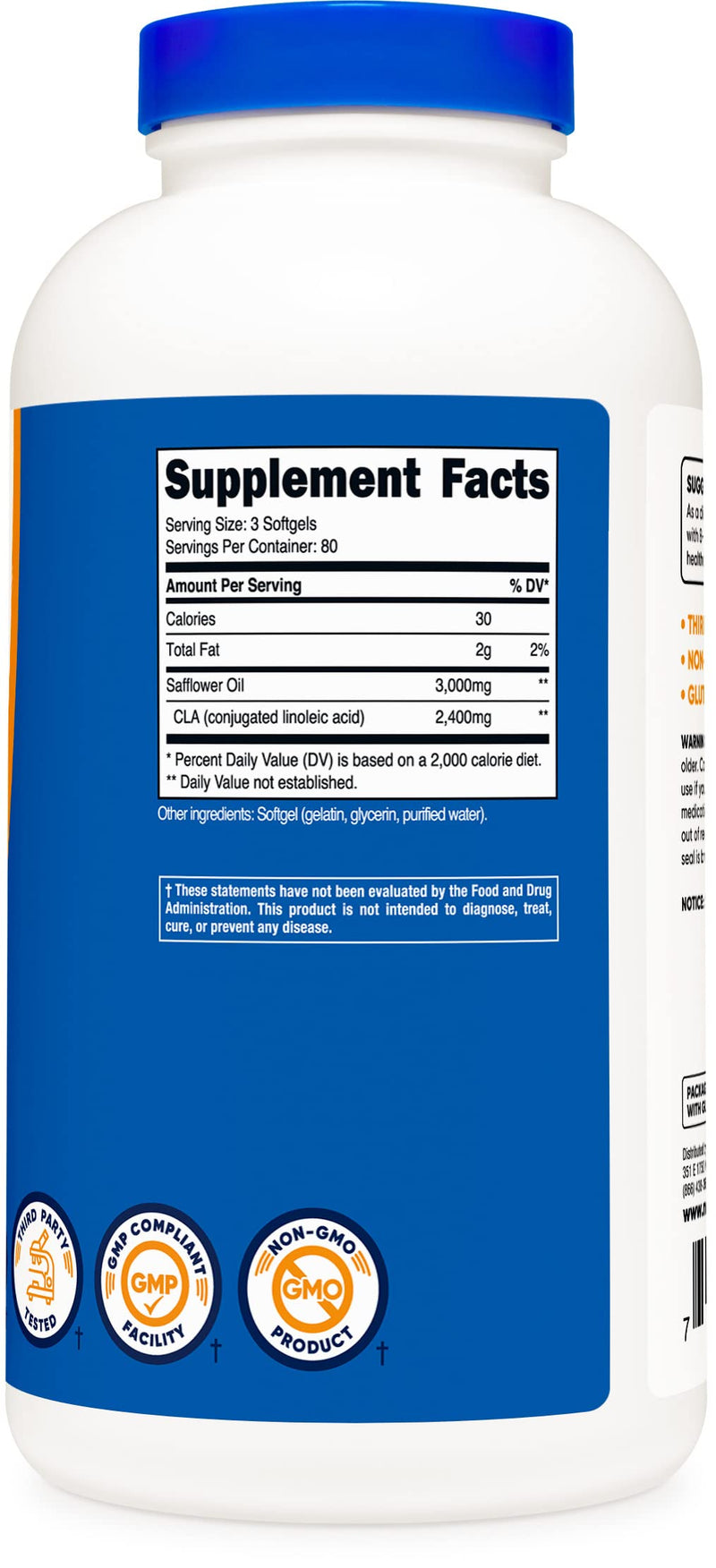 Nutricost CLA (Conjugated Linoleic Acid) 2,400mg, 240 Softgels - Gluten Free, Non-GMO, 800mg Per Softgel 240 Count (Pack of 1) - BeesActive Australia