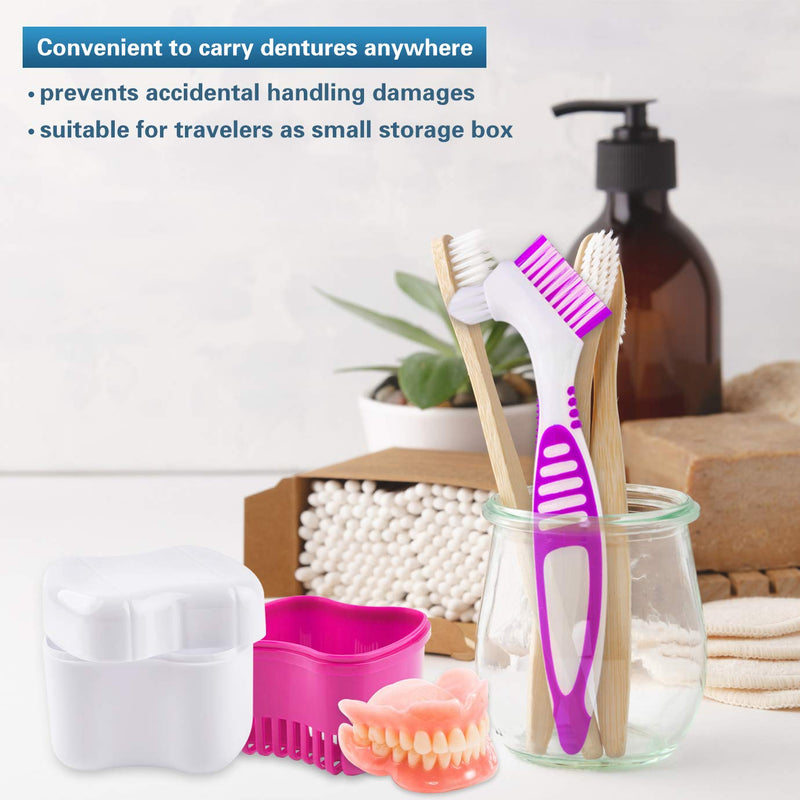 2 Denture Bath Case and 2 Denture Cleaner Brushes Retainer Denture Box, Tophoniex Dentures Container with Basket Denture Holder for Travel Retainer Cleaning - BeesActive Australia