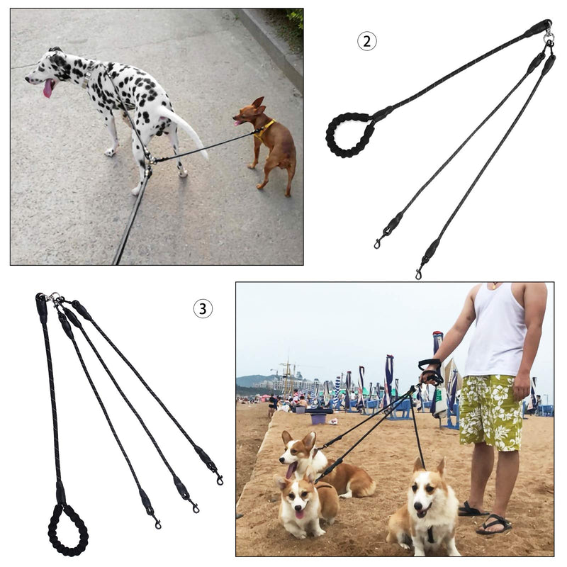Greeney Dog Leash,No Tangle Multiple Dog Rope Leash Nylon Pet Straps for Dog Outdoor Walking 4 Way Black - BeesActive Australia