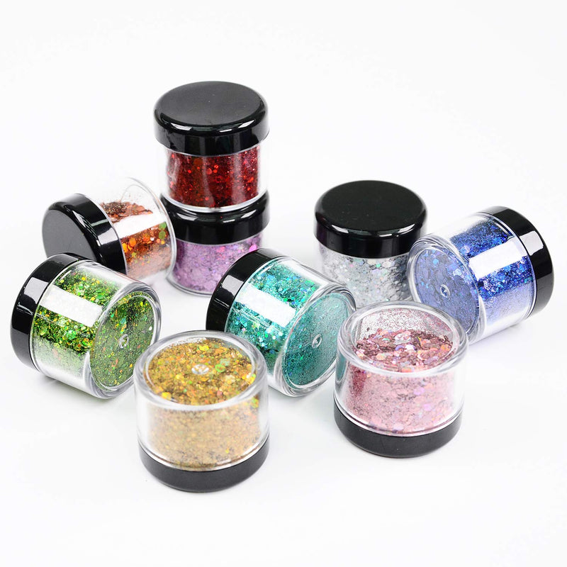 Body Glitter Wenida 9 Colors 190g Holographic Cosmetic Festival Makeup Chunky Powder for Nail Hair Eye Face 9 Bottle Color # 1 - BeesActive Australia