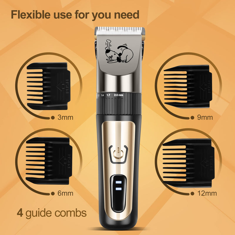 Dog Clippers, Cordless Low Noise Rechargeable Electric Dog Grooming Clipper Kit, Adjustable Clipper Comb & Detachable Blades Dog Trimmer, Suitable for Dogs, Cats, Pets - BeesActive Australia