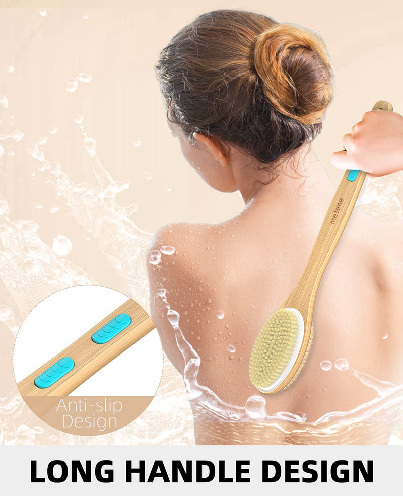 Metene Shower Brush with Soft and Stiff Bristles, Bath Dual-Sided Long Handle Back Scrubber Body Exfoliator for Wet or Dry Brushing 1 Count (Pack of 1) - BeesActive Australia