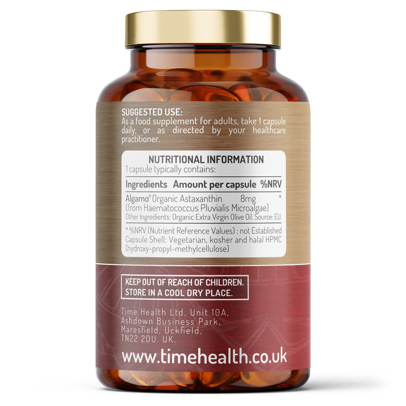Organic Astaxanthin Oil 8mg - Pure & Natural Astaxanthin - 60 Capsules - Carrageenan Free - Super Antioxidant - Premium Algamo� Oil - Haematococcus Pluvialis - UK Made - Zero Additives - EU Source 60 Count (Pack of 1) - BeesActive Australia