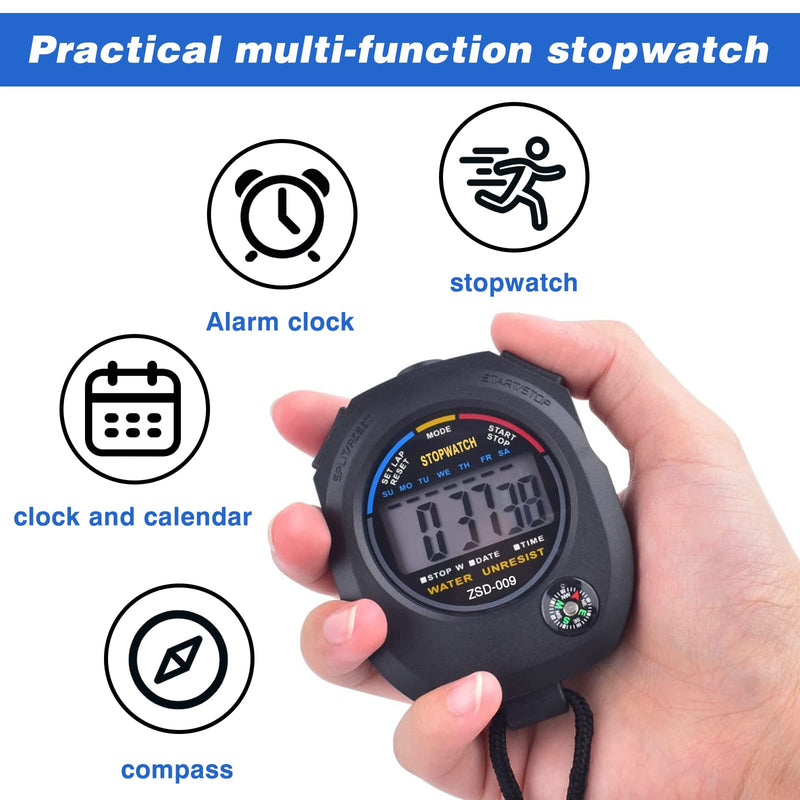 Sport Stopwatch Timer 4 Pack Digital Sports Stop Watch Timers Watches Chronometre with Calendar Alarm Hand Held Coaches and Referees Multi-Function Electronic Stopwatches for Curling Running Swimming Black - BeesActive Australia