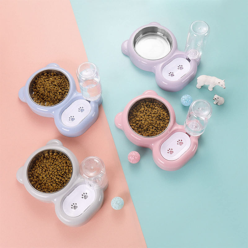 Azwraith Double Dog Cat Bowls, Pet Water and Food Bowl Set with Automatic Water Dispenser Bottle Detachable Stainless Steel Bowl for Small Dogs and Cats Kitten Puppy Rabbit Bunny pink - BeesActive Australia