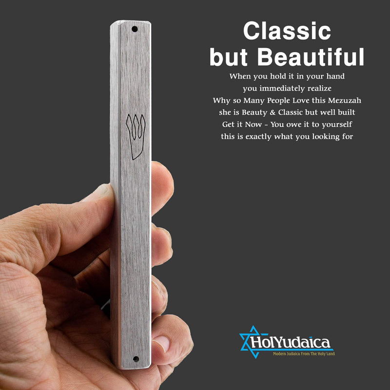 HolYudaica 3-Pack - Classic Aluminum Mezuzah Case for Mezuzah Scroll (with Nail), Easy Peel and Stick, (Scroll Not Included) - Weather Proof - Door Mezuzah Made In Israel (Silver, 4.7inch) Silver - BeesActive Australia