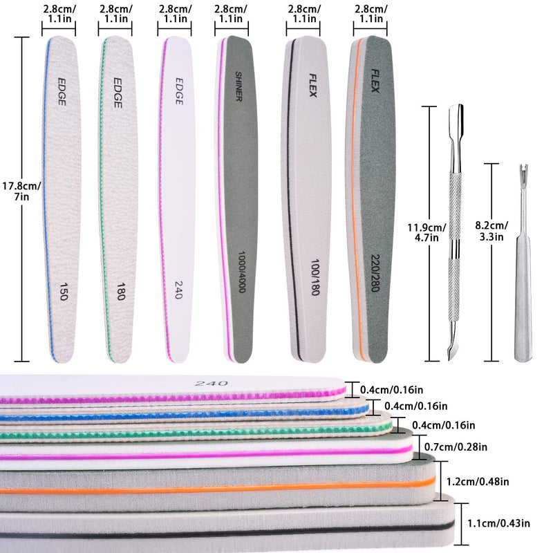 Nail Files, 8PCS Emery Boards for Nails with Stainless Steel Cuticle Pusher and Dead Skin Fork for Acrylic/Natural/Gel Nails (100/150/180//240/220/280/1000/4000 Grit) 7.09in*3.54in*0.72in - BeesActive Australia