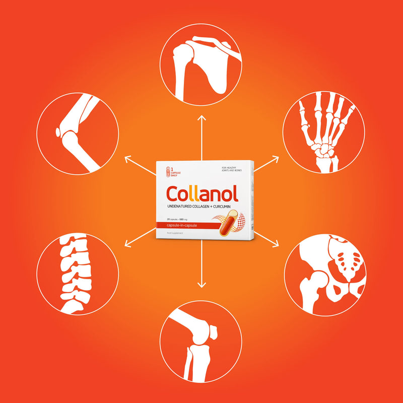 Collanol - Innovation in The Care of Healthy Joints - Liquid Formula in a Double Capsule 3D Collagen + micellar Extract of Turmeric Roots 1 Capsule/Day. Laboratory Tested (Pack of 1) Pack of 1 - BeesActive Australia