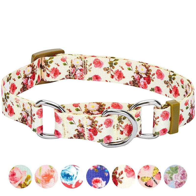 Blueberry Pet 5 Patterns Spring Scent Inspired Rose Print Martingale Safety Training Dog Collars, Personalized Collars Small Ivory - BeesActive Australia