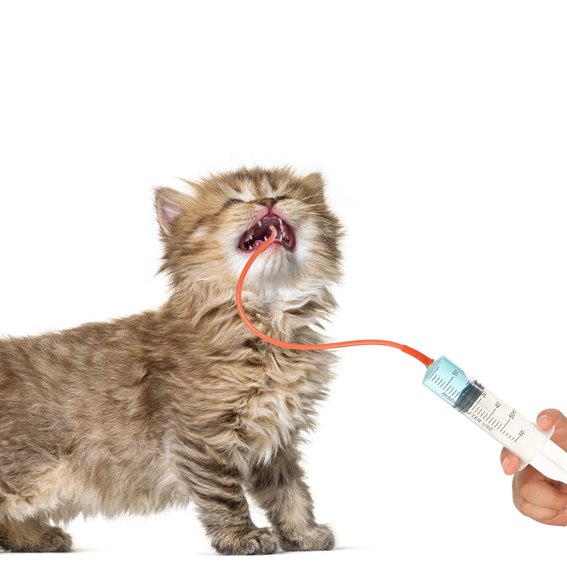 3 Sets Puppy Kitten Feeding Tube Kit, 3 Pcs 60 ml Clear Plastic Goat Syringe 3 Pcs 14 FR Red Rubber Feeding Tube, Feeding Syringe Feeding Tube Supplies for Lamb Goat Animals - BeesActive Australia