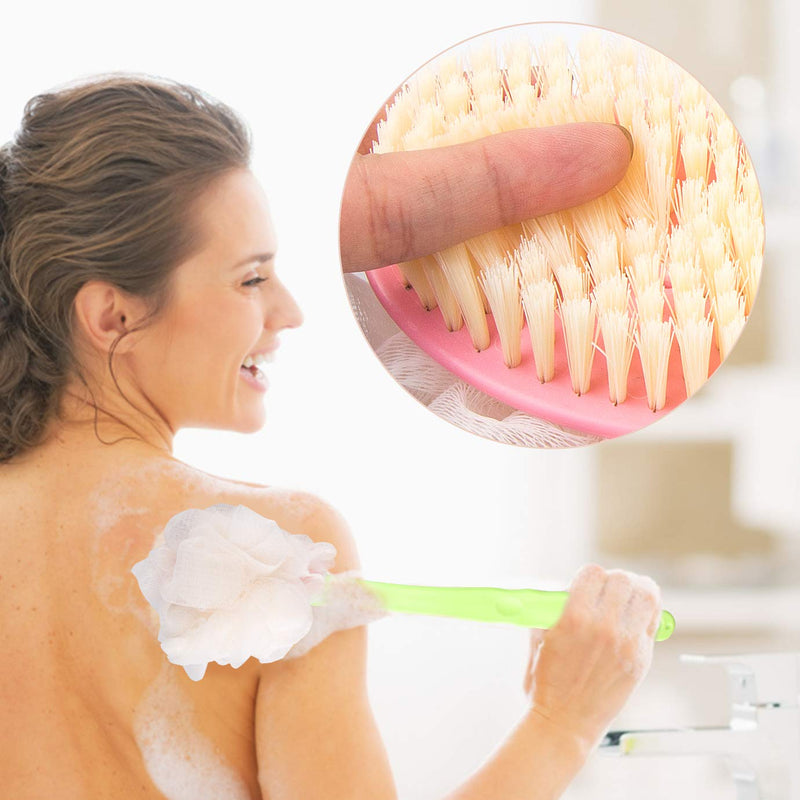 WXJ13 2 Pack Shower Body Brushes Back Scrubbers Bath Dry Brush Mesh Sponge with Curved Long Handle Exfoliating Skin for Men and Women (Green & Pink) - BeesActive Australia